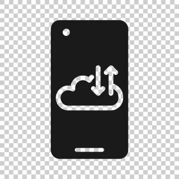 Smartphone with cloud icon in flat style. Phone network storage vector illust 스톡 일러스트