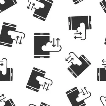 Smartphone with cloud icon in flat style. Phone network storage vector illust イラスト素材