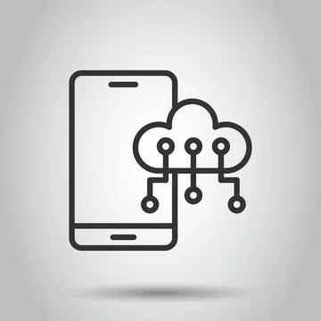 Smartphone with cloud icon in flat style. Phone network storage vector illust イラスト素材