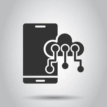 Smartphone with cloud icon in flat style. Phone network storage vector illust Stockillustratie