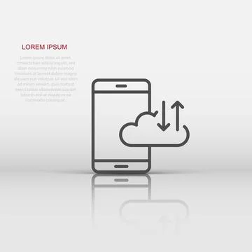 Smartphone with cloud icon in flat style. Phone network storage vector illu.. Stockillustratie