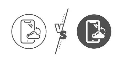 Smartphone cloud line icon. Phone backup sign. Mobile device. Vector Stock Illustration