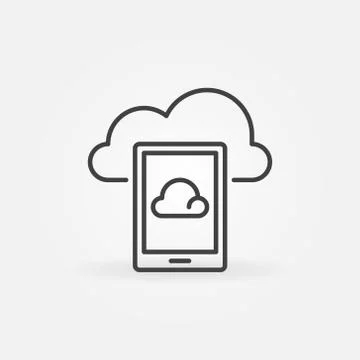 Smartphone with Cloud linear icon - vector Cloud Computing sign Illustrazione stock