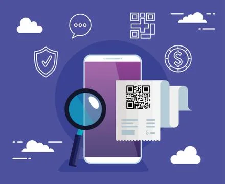 Smartphone with code qr and set icons Stock-Illustration