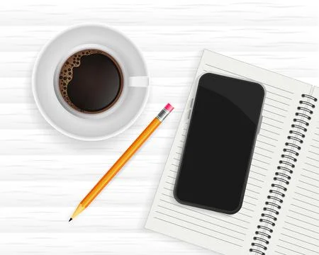 Smartphone coffee and notebook flatly in flat style. Flat vector character Illustrazione stock
