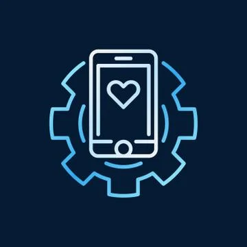 Smartphone in cog vector colored icon in thin line style Stock Illustration
