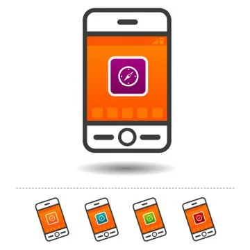 Smartphone with compass icon. Stock Illustration