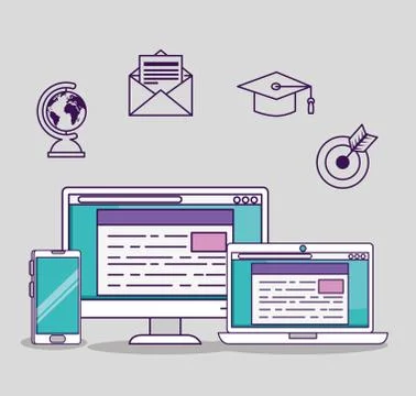 Smartphone with computer and laptop with digital document Stock Illustration