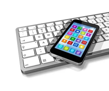 Smartphone on Computer Keyboard 3D Smartphone on Computer Keyboard Copyrig... Foto stock