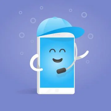 Smartphone concept manager accepts calls in cap with microphone. Cute Carto.. 库存插图