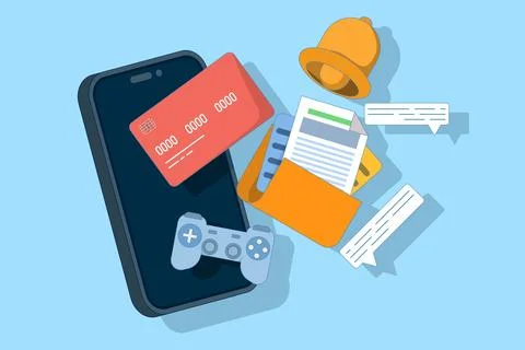 Smartphone concept with various feature icons on the screen Stock Illustration