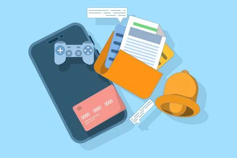 Smartphone concept with various feature icons on the screen Illustrazione stock