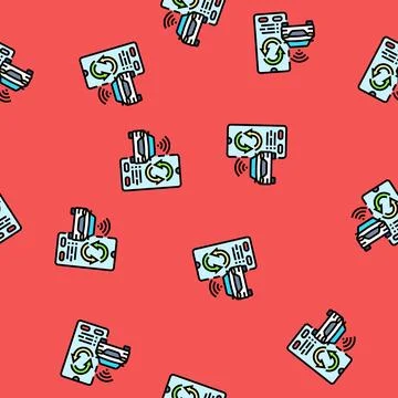 Smartphone connected to car auto tainment vector seamless pattern Stock Illustration