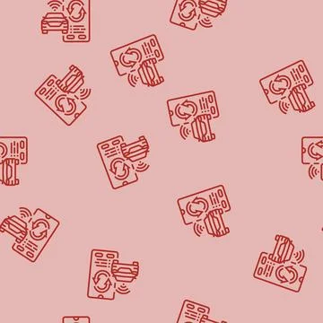 Smartphone connected to car auto tainment line seamless pattern Stock Illustration