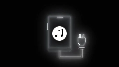 Smartphone connected to power plug with music note icon, Animated mobile ch.. Stock Footage 332664243
