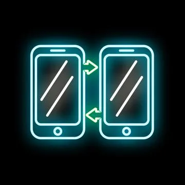 Smartphone connecting and sharing data icon neon light Stock Illustration