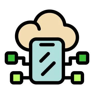 Smartphone connecting to cloud computing network, storing and processing data 스톡 일러스트
