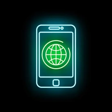 Smartphone connecting to global network neon line イラスト素材