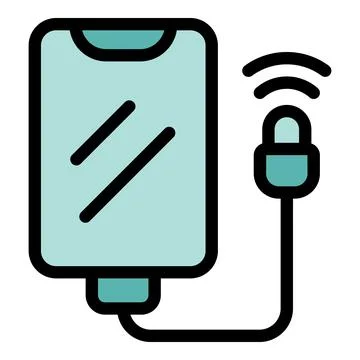 Smartphone connecting to wireless network using cable and emitting signal Illustrazione stock