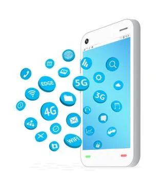 Smartphone with connection apps icon floating Illustrazione stock