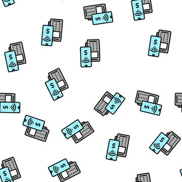 Smartphone contactless payment pos terminal vector seamless pattern Stock Illustration