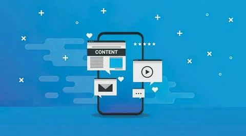 Smartphone with content, message, and media icons Stock Illustration