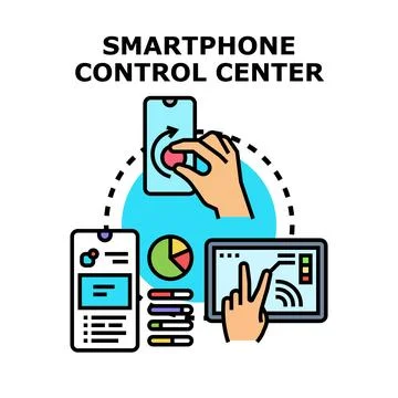 Smartphone control center managing smart connected devices Stock Illustration