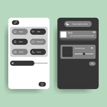 Smartphone Control Center UI Mockup Notification Panel with Message Alerts Stock Illustration