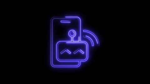 Smartphone controlled lift interface glowing neon light isolated on black b.. Stock Footage 314541148