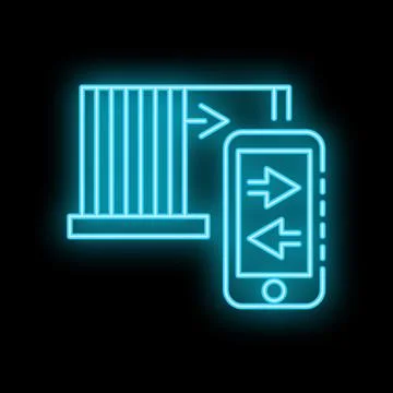 Smartphone controlling access to server room with neon light effect 스톡 일러스트