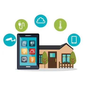 Smartphone controlling smart home イラスト素材