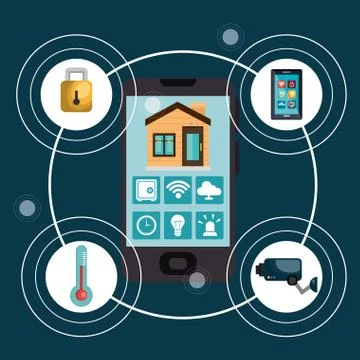 Smartphone controlling smart home Stock Illustration