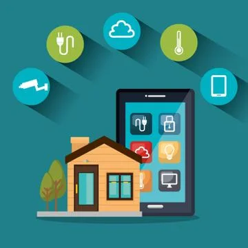 Smartphone controlling smart home Illustrazione stock