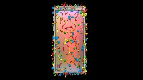 Smartphone covered with germs, bacteria, viruses, microbes : confined to surface Stock-Footage 100569113