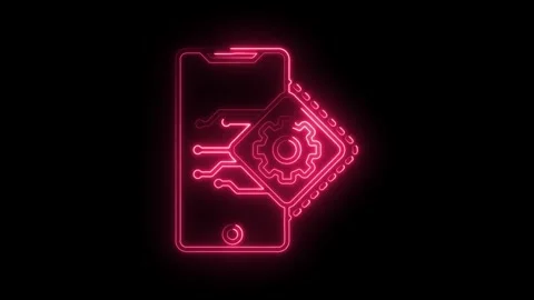 Smartphone cpu neon glow animation concept of mobile technology device perf.. Stock Footage 315963215