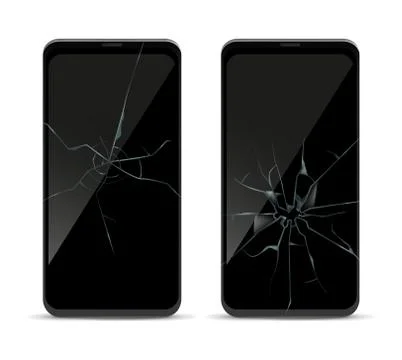 Smartphone crack screen. Damage mobile phone front view template, broken glass Stock Illustration