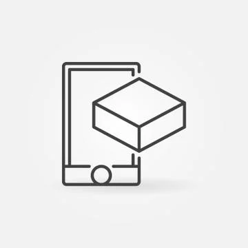 Smartphone with cube linear icon. Vector AR symbol Stock Illustration