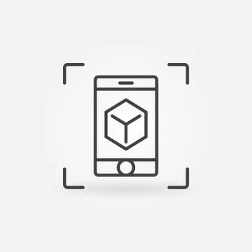Smartphone with cube outline icon. Vector AR concept sign Stock Illustration
