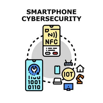 Smartphone cybersecurity protecting mobile data and iot devices Illustrazione stock