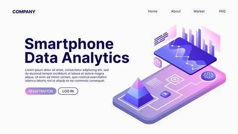 Smartphone Data Analytics. Data Analyse. Landing Page Template Illustrazione stock