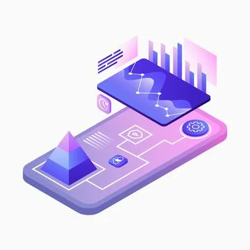 Smartphone Data Analytics Illustration. Data Analyse. Infographic on the Phone Illustrazione stock