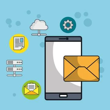 Smartphone with data center icons Stock Illustration