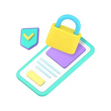 Smartphone data protection digital security application with padlock 3d ico.. Stock Illustration