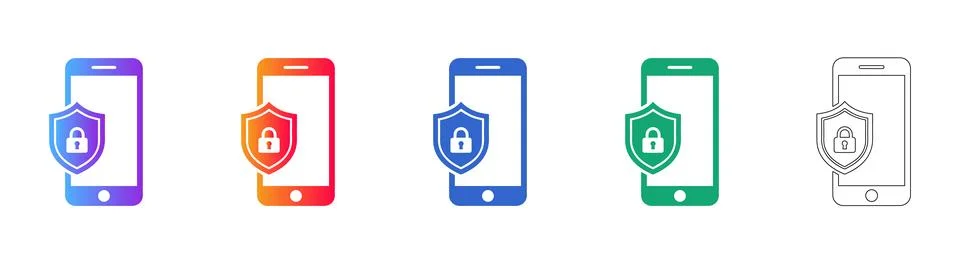Smartphone Data Protection Security Icons Stock Illustration