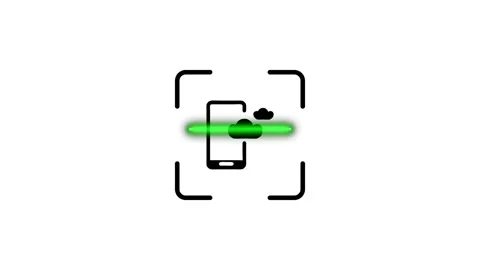 Smartphone data scanning process animation with green beam and cloud symbol.. Stock Footage 346498857