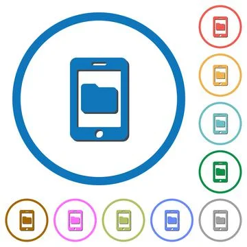 Smartphone data storage icons with shadows and outlines Stock Illustration