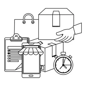 Smartphone with delivery app and chronometer Stock Illustration