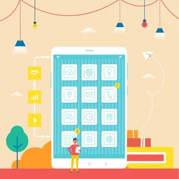 Smartphone Developement Banner with Huge Device 스톡 일러스트