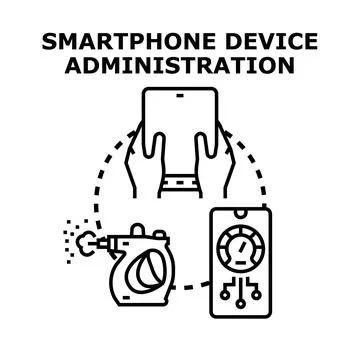 Smartphone device administration concept with handheld gadgets Stock Illustration