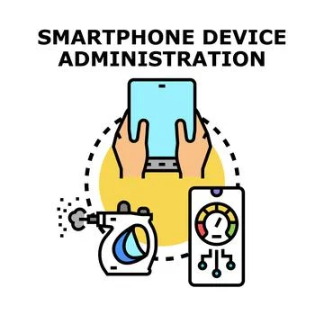 Smartphone device administration concept with handheld gadgets Stock Illustration